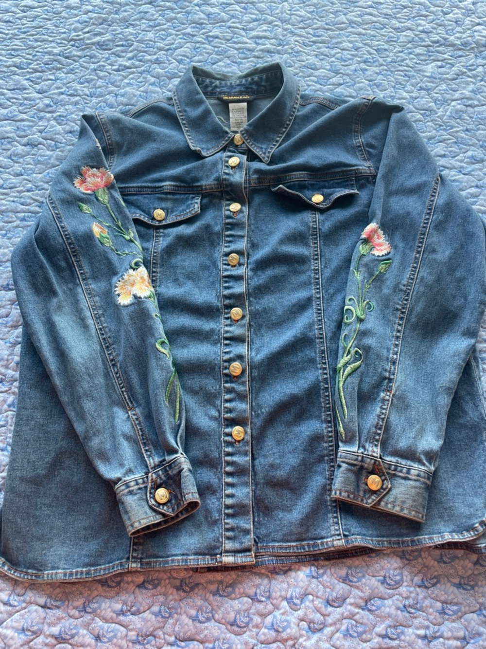 Bob Mackie Blue Denim Shirt with Gold Buttons Size M